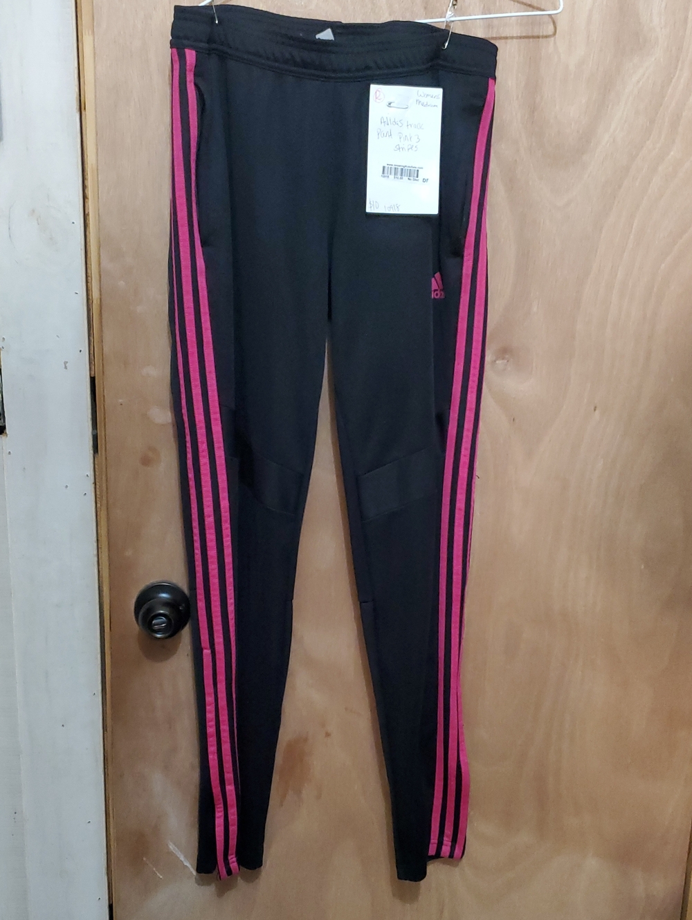 adidas Black Pants with Pink Three-Stripe Trim Womens Medium